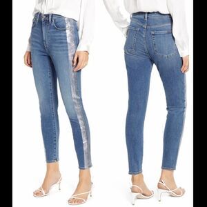 7 FOR ALL MANKIND Luxe Vintage High Waist Ankle Skinny Jean Silver Stripe 28